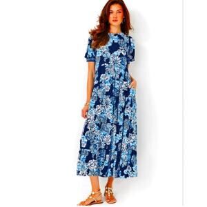Lilly Pulitzer Ameilia Low Tide Bouquet Engineered Woven Dress Navy Size 4 NWT